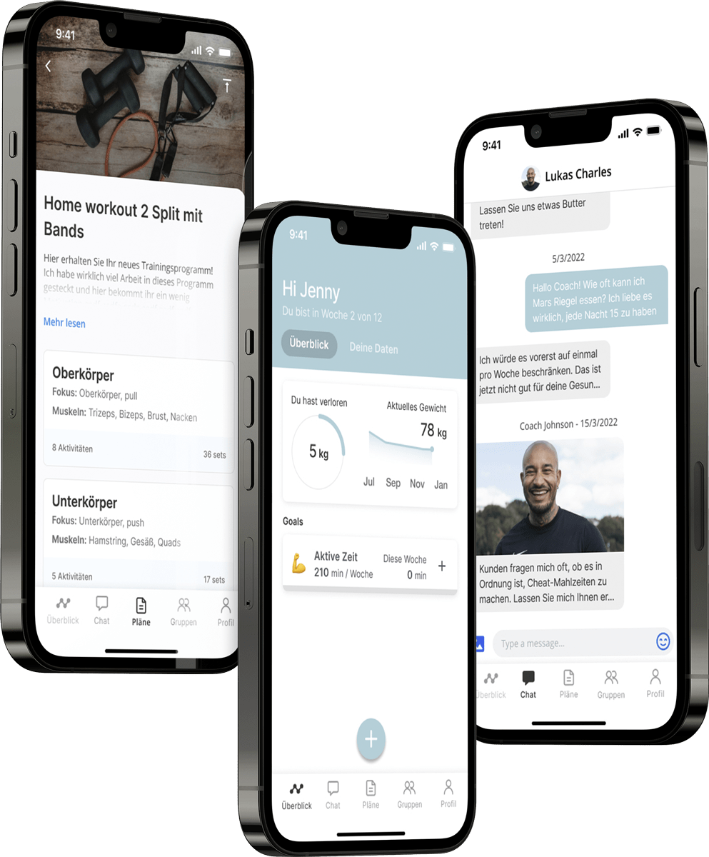 Ein Mockup der Coaching-App, das die Funktionen zeigt.